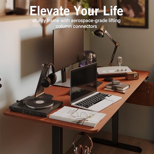 Monomi Electric Standing Desk, 55x28 Inches Adjustable Height Desk, Home Office Sit Stand Up Desk (Black Frame/Cherry Top)