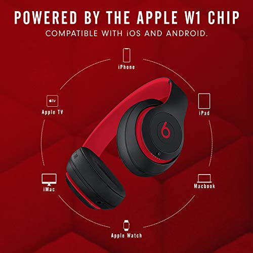 Beats Studio3 Wireless Noise Cancelling Over-Ear Headphones - Apple W1 Headphone Chip, Class 1 Bluetooth, 22 Hours of Listening Time, Built-in Microphone - Defiant Black-Red (Latest Model)