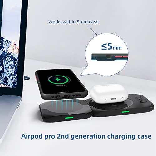 CIVPOWER Wireless Magnetic Charging Station 4 in 1, Mag-Safe Charger Compatible for iPhone 15/14/13/12/11, Fast Charge Pad Compatible for Apple Watch Ultra/8/7/SE2/Airpods 1 2/ Pro1 2(QC 3.0 Adapter)