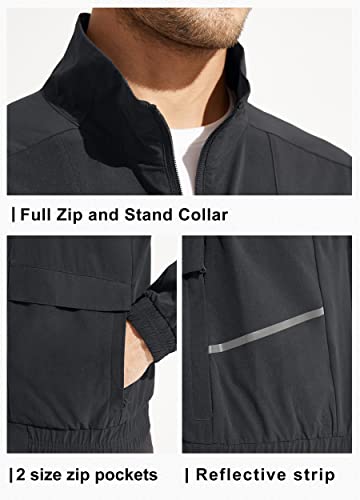 Libin Mens Lightweight Jackets Windbreaker Zip UP Fall Golf Running Track Jacket Casual Water Resistant Black L