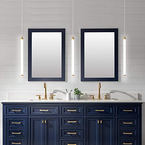 PENACINY 3 Pack Gold Pendant Light Fixtures, Integrated LED Kitchen Island Lighting, 15.7" Linear Pendant Lamp for Bedroom Bedside Bathroom Hallway Entryway, 4000K