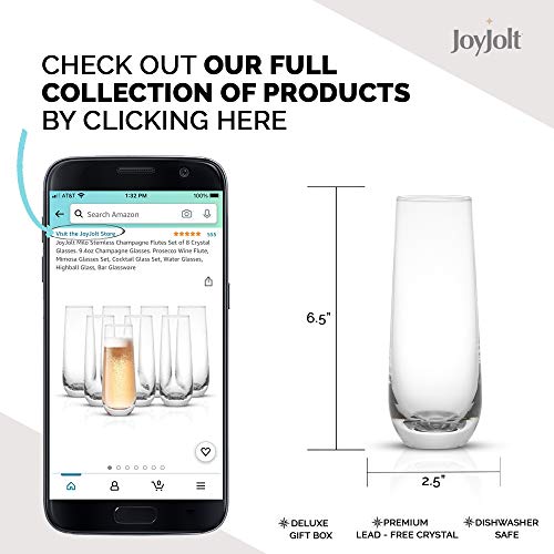 JoyJolt Milo Stemless Champagne Flutes Set of 8 Crystal Glasses. 9.4oz Champagne Glasses. Prosecco Wine Flute, Mimosa Glasses Set, Cocktail Glass Set, Water Glasses, Highball Glass, Bar Glassware