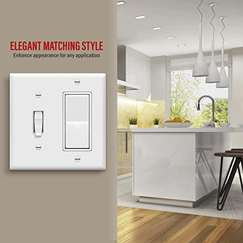 Enerlites 881131-W Decorator/Toggle Switch Wall Plate Combination, 2-Gang, White, Standard Size, Unbreakable Polycarbonate, Replacement Receptacle Faceplates Outlet Cover