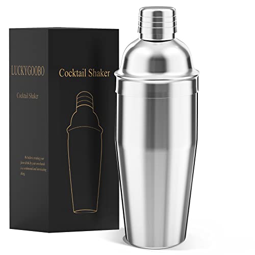 LUCKYGOOBO Cocktail Shaker,24 oz Martini Shaker,Drink Shaker Built-in Strainer,Professional Stainless Steel Margarita Mixer,Bartender Kit Gifts.
