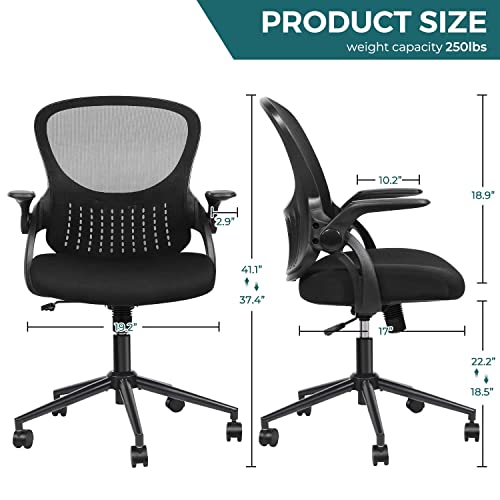 Home Office Chair Ergonomic Desk Chair Mesh Computer Chair Modern Height Adjustable Swivel Chair with Lumbar Support/Flip-up Arms, Black