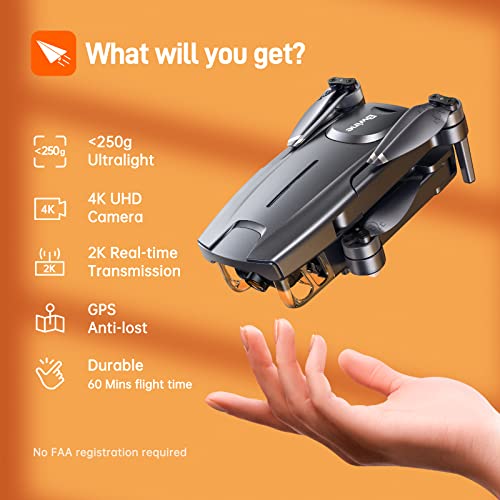 Bwine F7MINI Drones with Camera for Adults 4K 60Mins Flight Time, 5GHz WiFi Transmission, GPS Auto Return, Follow Me, Waypoints, Circle Fly, Beginner Mode, Less Than 250G, Customized Carrying Case, 2 Batteries + 2 Sets of Propellers