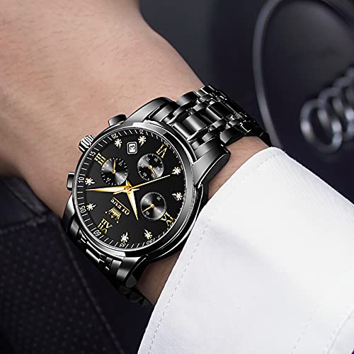 OLEVS Watch Men Watches Fashion Black Luxury Waterproof Multiple Dials Multifunction Watch Waterproof Watch Luminous for Men with Date Watches for Men Black Watch for Men