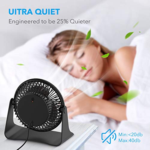 BESKAR USB Small Desk Fan, Portable Fans with 3 Speeds Strong Airflow, Quiet Operation and 360°Rotate, Personal Table Fan for Home,Office, Bedroom - 3.9 ft Cord