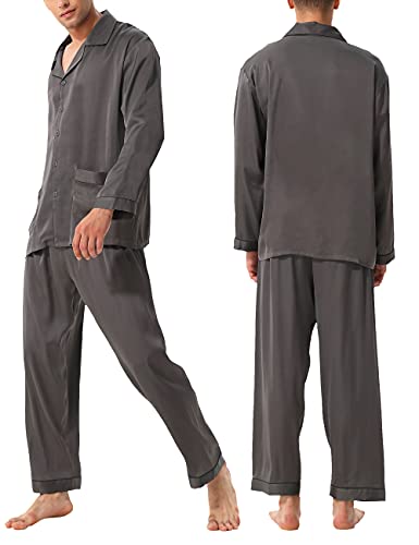 BAILIAN Men’s Silk Satin Pajamas Sets Long & Shorts Sleeves Sleepwear Button-Down PJs Sets Loungewear with Contrast Color