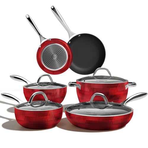 COOKSMARK 10Pc Ceramic Pots and Pans Set, Nonstick Kitchen Cookware Set,Induction Dishwasher Safe Oven Safe Suitable PTFE PFOA Free