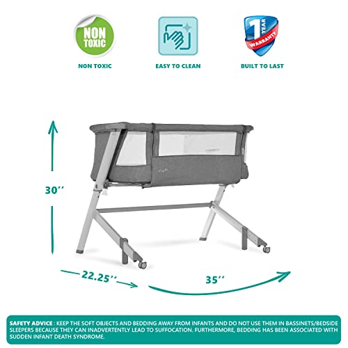 Dream On Me Skylar Bassinet and Bedside Sleeper in Grey, Lightweight and Portable Baby Bassinet, Five Position Adjustable Height, Easy to Fold and Carry Travel Bassinet, JPMA Certified
