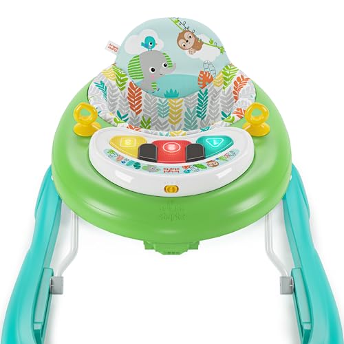 Bright Starts Tiny Trek 2-in-1 Baby Activity Walker with -Toy Station, Adjustable Height and Easy-Fold Frame, Jungle Vines Age 6 Months+