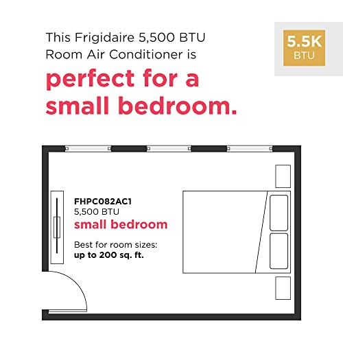 Frigidaire FHPC082AC1 Portable Room Air Conditioner, 5500 BTU with a Multi-Speed Fan, Dehumidifier Mode, Easy-to-Clean Washable Filter, in White