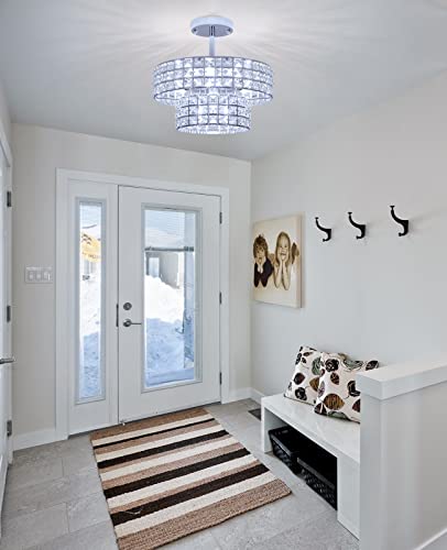 LASENCHOO 4 Lights Modern Crystal Chandeliers for Living Room Kitchen Dining Room Light Fixture, Crystal Flush Mount Ceiling Light Fxiture Brushed Nickel Flush Mount Chandelier G45 Bulbs(Not Include)