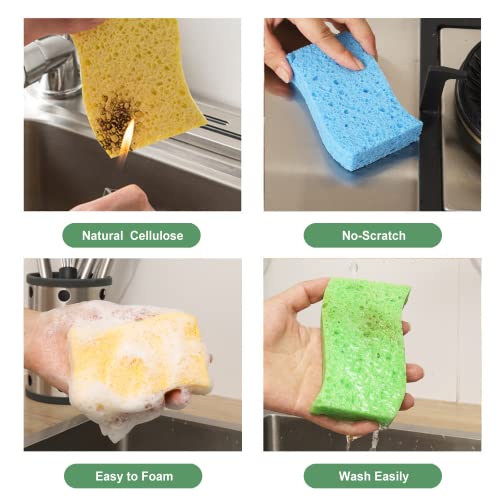 12-Count Kitchen Sponges- Compressed Cellulose Cleaning Sponges Non-Scratch Natural Sponge for Kitchen Bathroom Cars, Funny Cut-Outs DIY for Kids