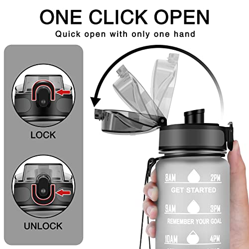 Esgreen 32 oz Motivational Water Bottles With Time Maker, Big 1000ml BPA-free Plastic Water Jugs For Men Women, No Straw Leak-proof Sturdy Drinking Bottles With Strap For Sports Workout Gym Travel