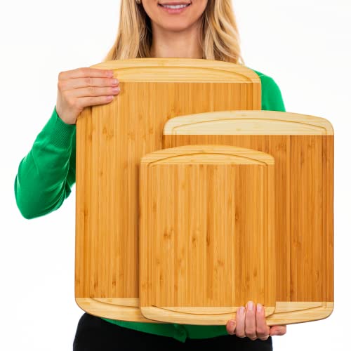 Organic Bamboo Cutting Board Set of 3 with Lifetime Replacements - Wood Cutting Board Set with Juice Groove - Wooden Chopping board Set for Kitchen, Meat and Cheese - Wooden Cutting Boards for Kitchen