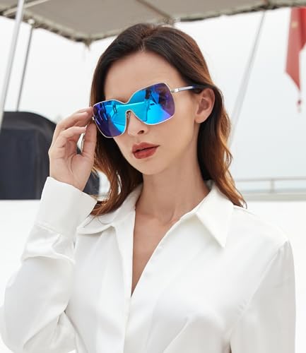 Square Oversized Sunglasses for Women Men, Wrap Around Fashion Frame Big Sunglasses Trendy Shades Sunglasses UV400 Protection