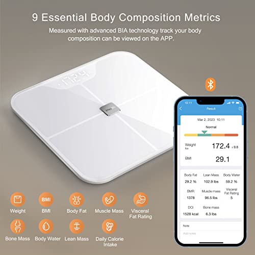 iHealth Nexus Smart Scale for Body Weight Bluetooth, Digital Bathroom Scale Body Fat and Muscle, Body Composition Monitor Health Analyzer for BMI Compatible for iOS & Android Accurate to 0.1lb-White