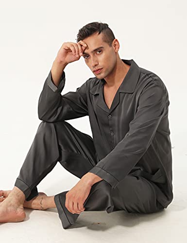 BAILIAN Men’s Silk Satin Pajamas Sets Long & Shorts Sleeves Sleepwear Button-Down PJs Sets Loungewear with Contrast Color