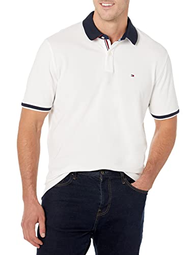 Tommy Hilfiger mens Flag Pride in Regular Fit Polo Shirt, Bright Tommy White, Medium US
