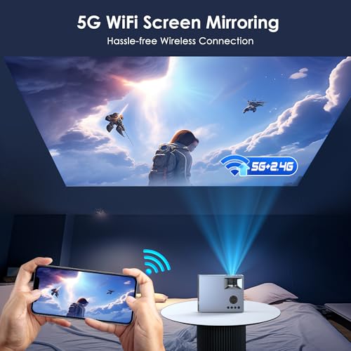4K Support Projector with Wifi and Bluetooth, OWNKNEW Portable Mini Projectors for Outdoor Movies Use, Video Projector Compatible with TV Stick, Laptop, Smartphone, Xbox, PS5