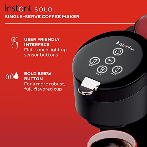 Instant Solo Single Serve Coffee Maker, From the Makers of Instant Pot, K-Cup Pod Compatible Coffee Brewer, Includes Reusable Coffee Pod & Bold Setting, Brew 8 to 12oz., 40oz. Water Reservoir, Black