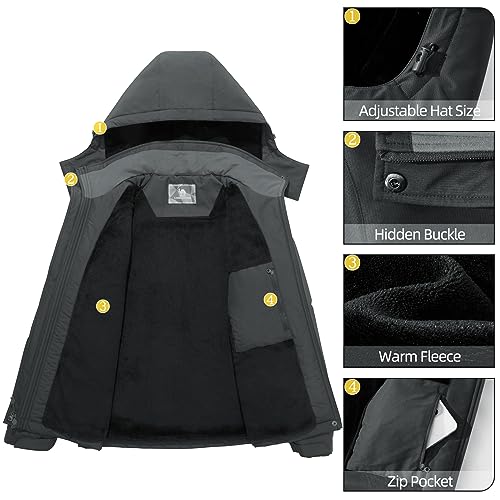 CAMEL CROWN Women's Ski Jacket Thicken Winter Snow Coat Warm Fleece Mountain Waterproof Female Jacket Hooded Windbreaker Grey L