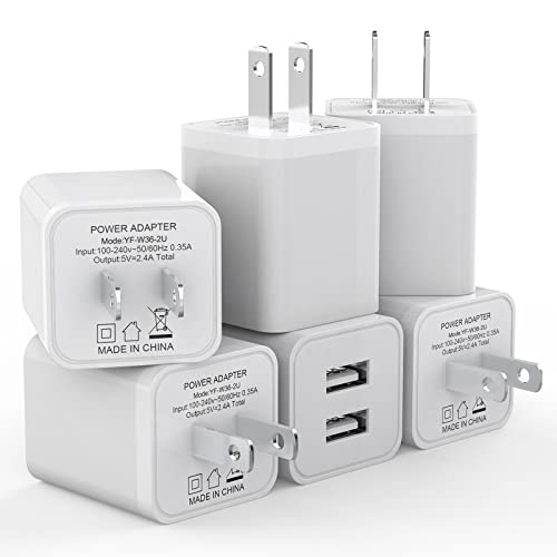 6Pack USB Wall Charger, iGENJUN 2.4A Phone Charger Dual USB Port Cube Power Plug Adapter Fast Wall Charger Block Compatible with iPhone 14/14 Pro/13/13 Pro, Samsung Galaxy, Pixel, LG, Android-White
