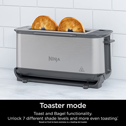 Ninja ST100 Foodi 2-in-1 Flip Toaster, 2-Slice Capacity, Compact Toaster Oven, Snack Maker, 1500 Watts, Stainless Steel