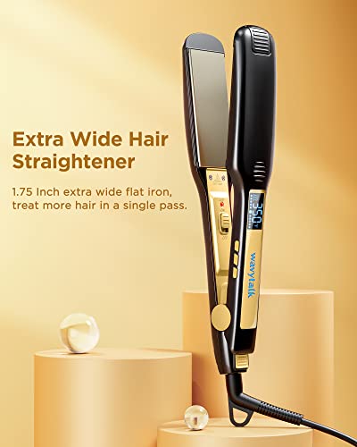 Wavytalk Hair Straightener, Titanium 1.75 Inch Wide Flat Iron for Hair, Professional Straightener with Dual Voltage Leave Hair Silky Smooth, Black