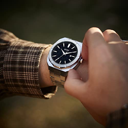 BUREI Fashion Quartz Watch for Men Watch Analog Date Watch with Stainless Steel Band Waterproof Classic Watches for Men