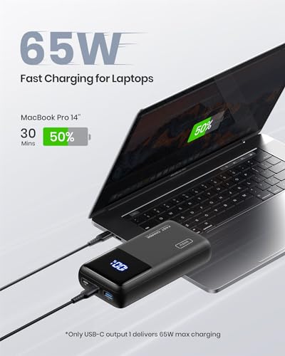 INIU Power Bank, 25000mAh 65W USB C Laptop Portable Charger, PD QC Fast Charging 3-Output External Battery Pack for Laptop MacBook Dell XPS iPad Tablet Steam Deck iPhone 15 14 13 Pro Samsung S22 etc