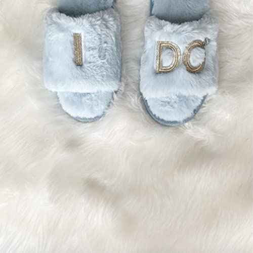 Dearfoams Women's Bridal I Do & I Do Crew Giftable Slide Slipper, I Do Blue, Large