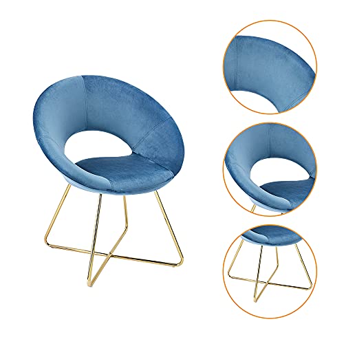 CangLong Modern Velvet Accent Upholstered Make-up Stool Home Office Guest Reception Dining Leisure Lounge Chairs with Golden Legs Set of 2, Blue 1