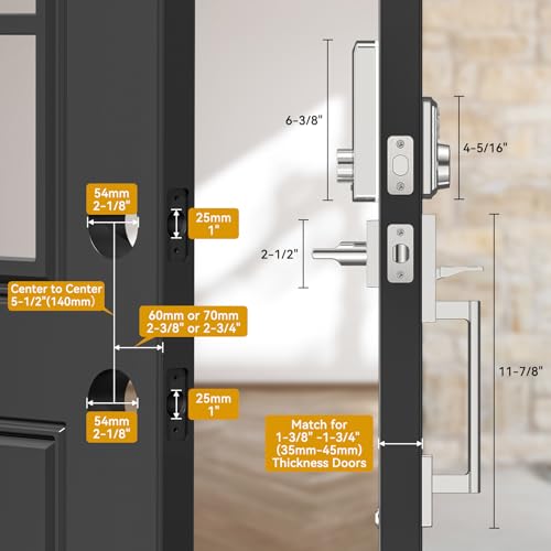 Keyless Entry Door Lock with Handle,Brightify Electronic Keypad Deadbolt, Front Door Lock Set keyless Entry - Auto Lock,Backlit,Easy Installationm, Front Door Handle Sets, Satin Nickel Brushed