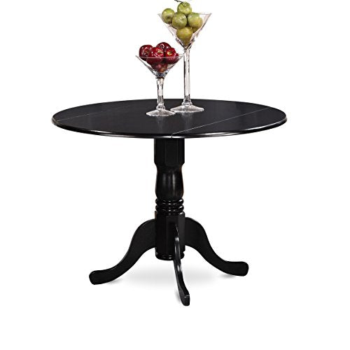 East West Furniture DLAB5-BLK-73 5 Piece Dining Table Set for 4 Includes a Round Kitchen Table with Dropleaf and 4 Eggnog Faux Leather Upholstered Chairs, 42x42 Inch, Black