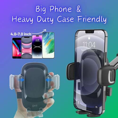 DYT Dashboard & Windshield Universal Car Mount Phone Holder, Compatible with iPhone, Samsung, Google, and More (Black)