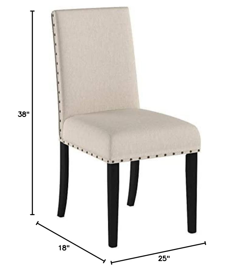 Roundhill Furniture Biony Tan Fabric Dining Chairs with Nailhead Trim, Set of 2, Brown, Tan