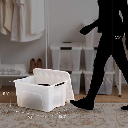 IRIS USA 40 Qt. Plastic Storage Container Bin with Secure Lid and Latching Buckles, 6 pack - Pearl, Durable Stackable Nestable Organizing Tote Tub Box Toy General Organization Medium