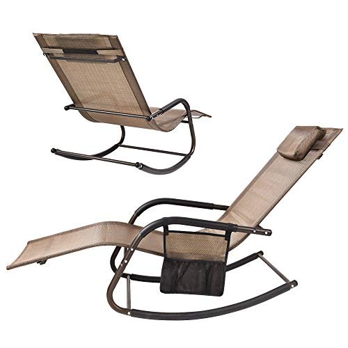 Wostore Rocking Lounger Patio Chaise Sunbathing Chair with Recliner Movable Sleep Bed Included Pillow and Breathable Texteline Farbic-Brown