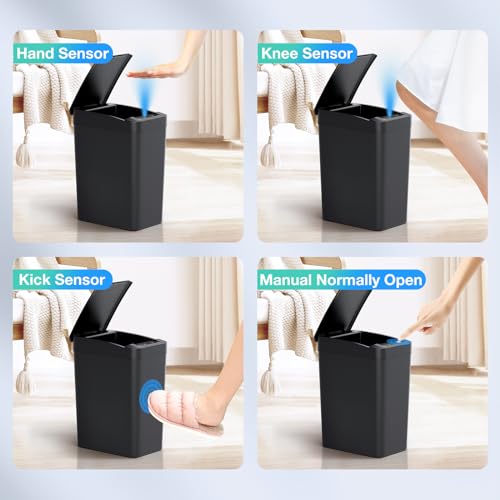 OKSOTY Bathroom Trash Can with Lid, 2.2 Gallon Automatic Touchless Garbage Can, Smart Motion Sensor Small Trash Can, Slim Plastic Trash Bin for Bedroom, Office, Living Room, Kitchen(Black)