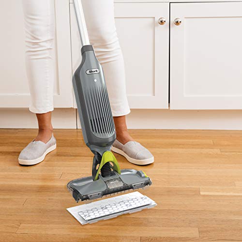 Shark VM252 VACMOP Pro Cordless Hard Floor Vacuum Mop with LED Headlights, 4 Disposable Pads & 12 oz. Cleaning Solution, Charcoal Gray