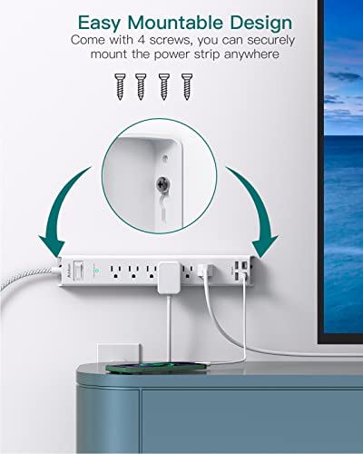 Power Strip Surge Protector with USB C - Flat Plug Extension Cord with 6 AC Outlets 4 USB (2 USB C), Wall Mount, 5ft, 900 J, Multi Plug Outlet Extender for Home Office Dorm Room Essentials