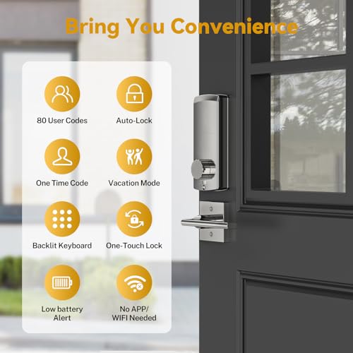 Keyless Entry Door Lock with Handle,Brightify Electronic Keypad Deadbolt, Front Door Lock Set keyless Entry - Auto Lock,Backlit,Easy Installationm, Front Door Handle Sets, Satin Nickel Brushed