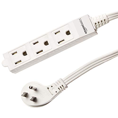 Amazon Basics Indoor Extension Cord Power Strip - 6-Foot, 3-Prong ,Flat Plug, Grounded - 13 Amps, 1625 Watts, 125 VAC - 2-Pack, White