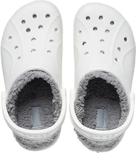 Crocs Unisex-Adult Ralen Lined Clogs | Fuzzy Slippers, White/Light Grey, 12 Women / 10 Men