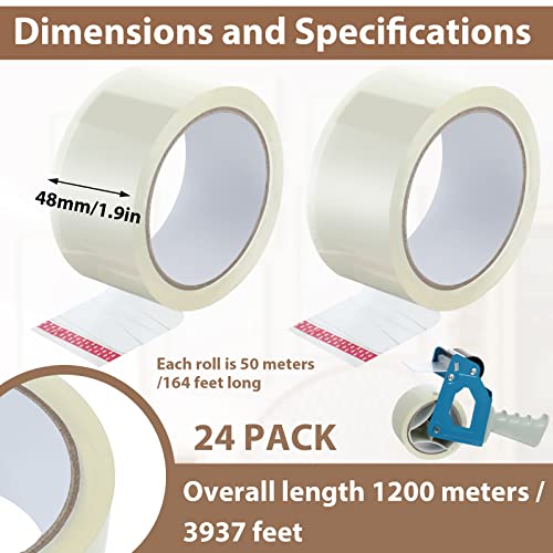 24 Roll No Noise Clear Quiet Packing Tape, 1.9'' x 54.7 Yards, Clear Silent Packing Tape Heavy Duty Packaging Tape with Packing Tape Dispenser Gun, Noiseless Shipping Tape for Moving Boxes Wrapping