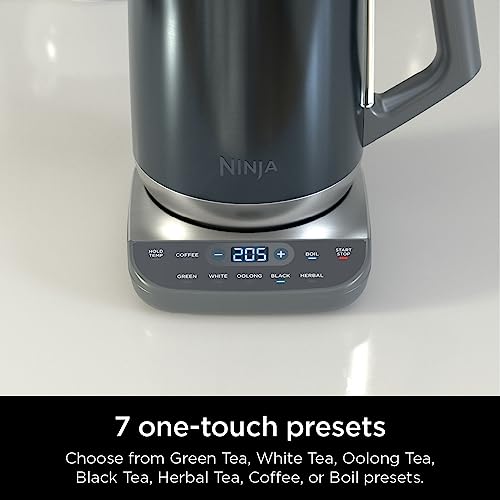 Ninja KT200BL Precision Temperature Electric Kettle, 1500 watts, BPA Free, Stainless, 7-Cup Capacity, Hold Temp Setting, Blue Stainless