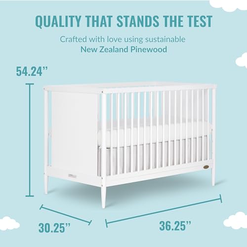 Dream On Me Clover 4-in-1 Modern Island Crib with Rounded Spindles in White, Convertible Crib, Mid-Century Meets Modern, Coordinates with The Clover Changing Counter